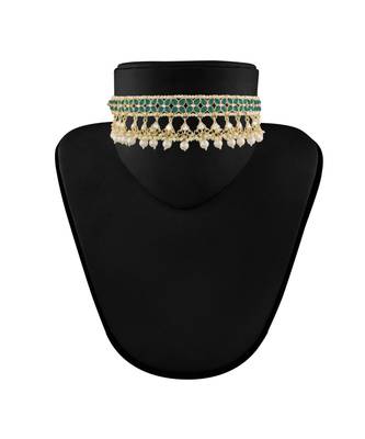 Traditional White Pearl & Kundan Studded Choker Necklace Jewellery Set For Women    4