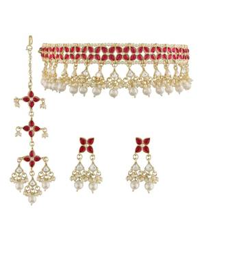 Traditional White Pearl & Kundan Studded Choker Necklace Jewellery Set For Women    2