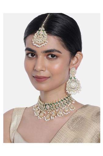 Traditional White Pearl & Kundan Studded Choker Necklace Jewellery Set For Women   (K7212G)