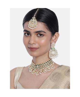 Traditional White Pearl & Kundan Studded Choker Necklace Jewellery Set For Women    1