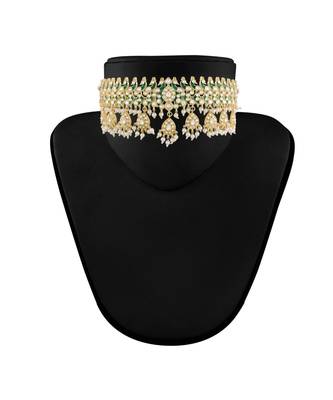 Traditional White Pearl & Kundan Studded Choker Necklace Jewellery Set For Women    4