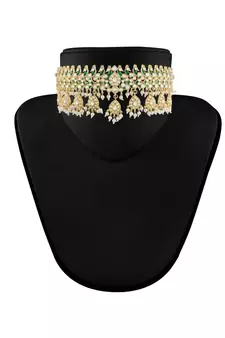 Traditional White Pearl & Kundan Studded Choker Necklace Jewellery Set For Women   
