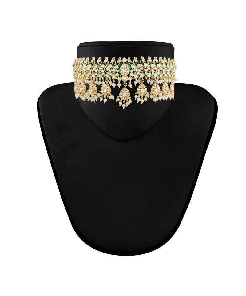 Traditional White Pearl & Kundan Studded Choker Necklace Jewellery Set For Women   