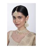 Traditional White Pearl & Kundan Studded Choker Necklace Jewellery Set For Women   