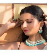  Traditional White Pearl & Kundan Studded Choker Necklace Jewellery Set For Women   