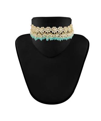  Traditional White Pearl & Kundan Studded Choker Necklace Jewellery Set For Women    4