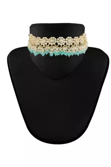  Traditional White Pearl & Kundan Studded Choker Necklace Jewellery Set For Women   