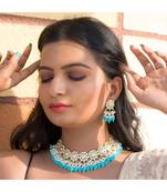 Traditional White Pearl & Kundan Studded Choker Necklace Jewellery Set For Women   