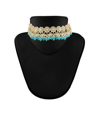 Traditional White Pearl & Kundan Studded Choker Necklace Jewellery Set For Women    4