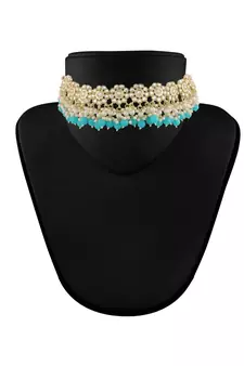 Traditional White Pearl & Kundan Studded Choker Necklace Jewellery Set For Women   