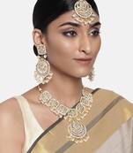 Traditional White Pearl & Kundan Studded Choker Necklace Jewellery Set For Women   