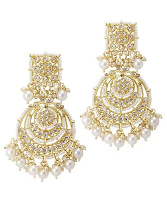 Traditional White Pearl & Kundan Studded Choker Necklace Jewellery Set For Women    5