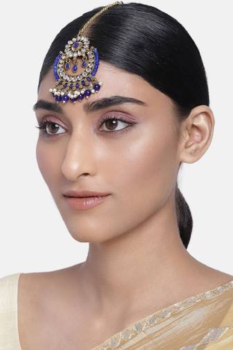 Traditional Kundan & Pearl Studded Maang Tikka For Women (T4001Bl)