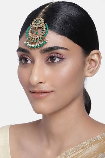 Traditional Kundan & Pearl Studded Maang Tikka For Women (T4001G)