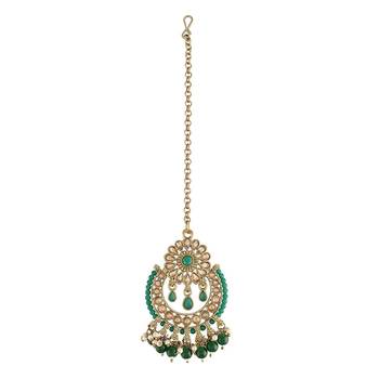 Traditional Kundan & Pearl Studded Maang Tikka For Women  2
