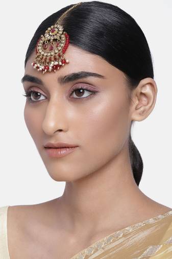 Traditional Kundan & Pearl Studded Maang Tikka For Women (T4001M)