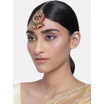 Traditional Kundan & Pearl Studded Maang Tikka For Women (T4001M) 1