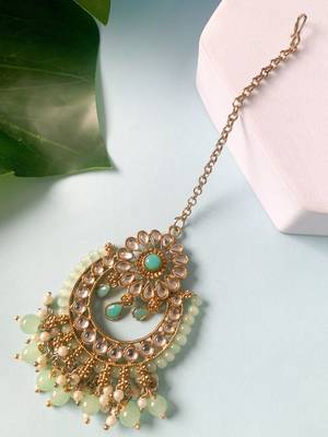  Traditional Kundan & Pearl Studded Maang Tikka For Women  2
