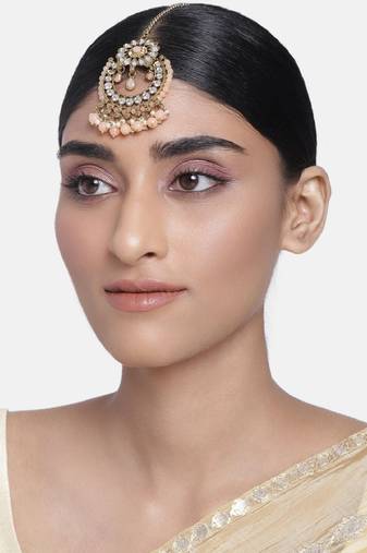  Traditional Kundan & Pearl Studded Maang Tikka For Women (T4001Pe)