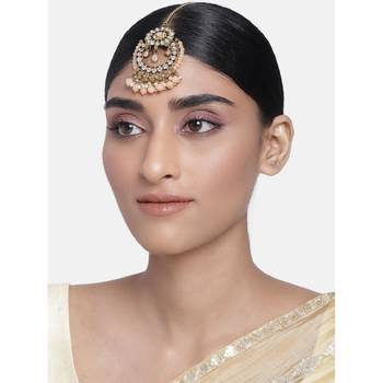  Traditional Kundan & Pearl Studded Maang Tikka For Women  1