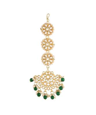 Matte Finish Traditional Pearls Kundan Studded Maang Tikka For Women    1