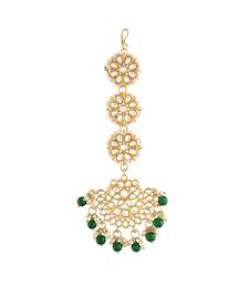 Matte Finish Traditional Pearls Kundan Studded Maang Tikka For Women   