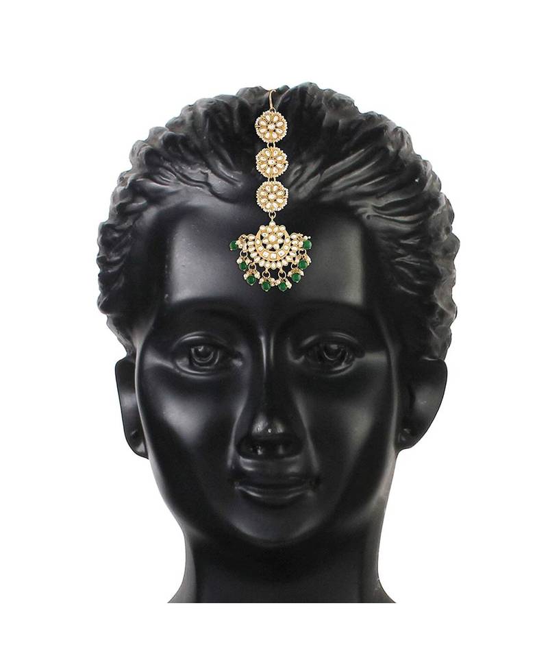 Matte Finish Traditional Pearls Kundan Studded Maang Tikka For Women   