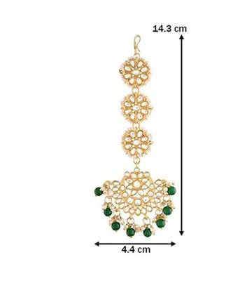 Matte Finish Traditional Pearls Kundan Studded Maang Tikka For Women    3