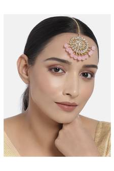 Traditional Kundan Studded with Pearls Maang Tikka for Women   (T7058)