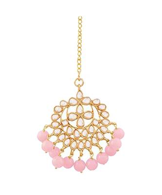Traditional Kundan Studded with Pearls Maang Tikka for Women    2