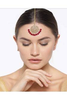 Traditional Kundan Studded with Pearls Maang Tikka for Women   (T7058)