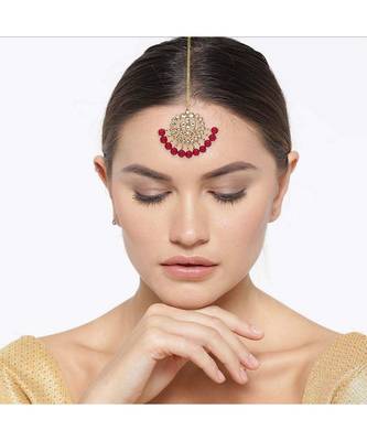 Traditional Kundan Studded with Pearls Maang Tikka for Women    1