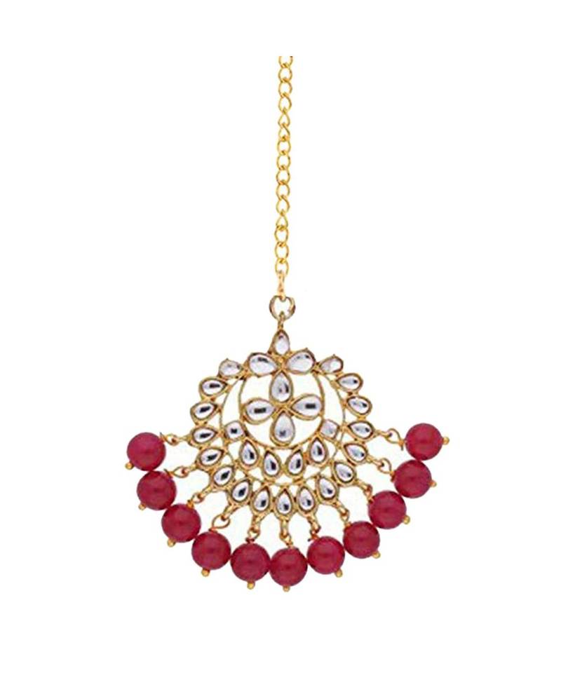 Traditional Kundan Studded with Pearls Maang Tikka for Women   
