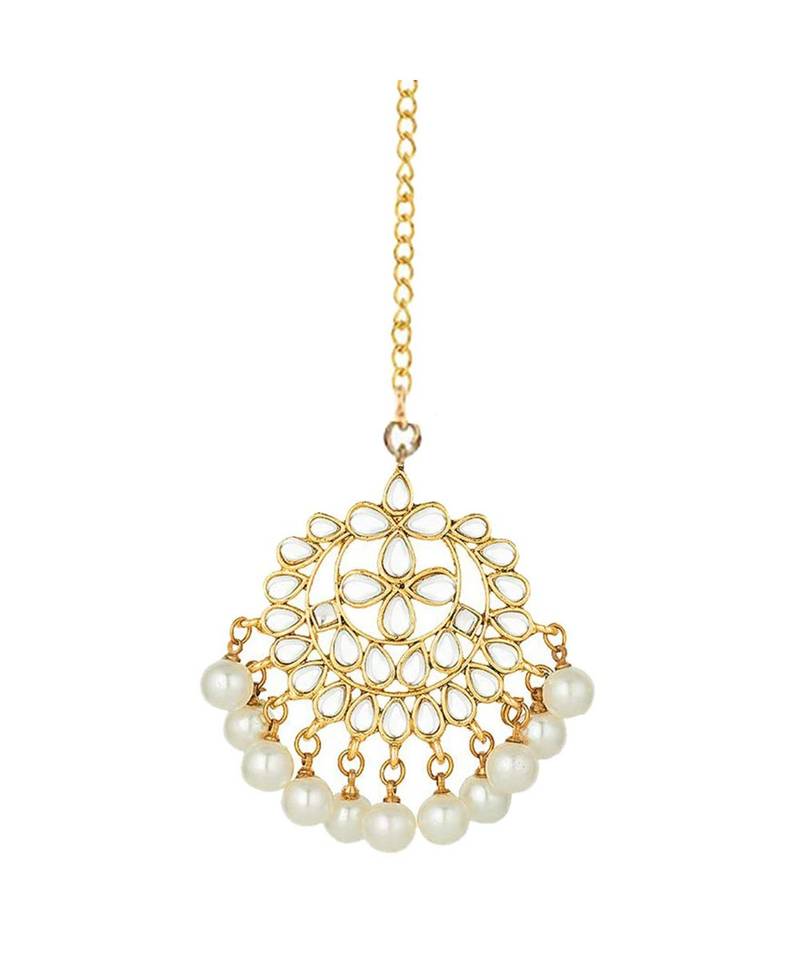 Traditional Kundan Studded with Pearls Maang Tikka for Women   