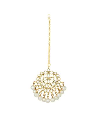 Traditional Kundan Studded with Pearls Maang Tikka for Women    3