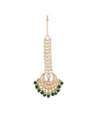 Traditional Kundan Pearl Chandbali Bridal Stylish Maang Tikka for Women  2