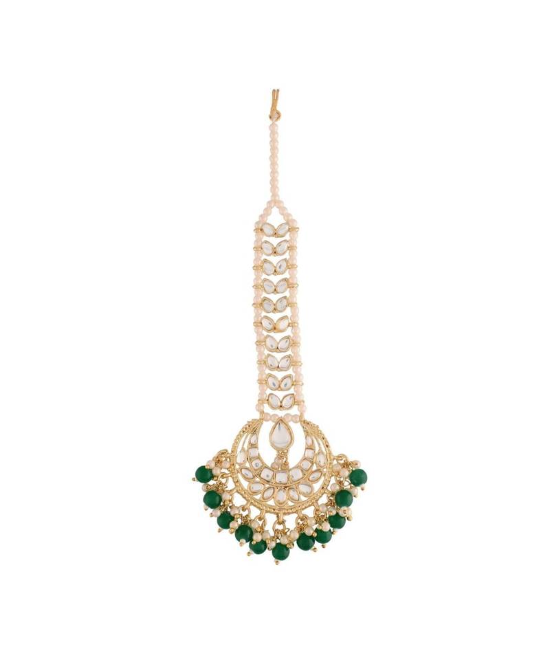 Traditional Kundan Pearl Chandbali Bridal Stylish Maang Tikka for Women 
