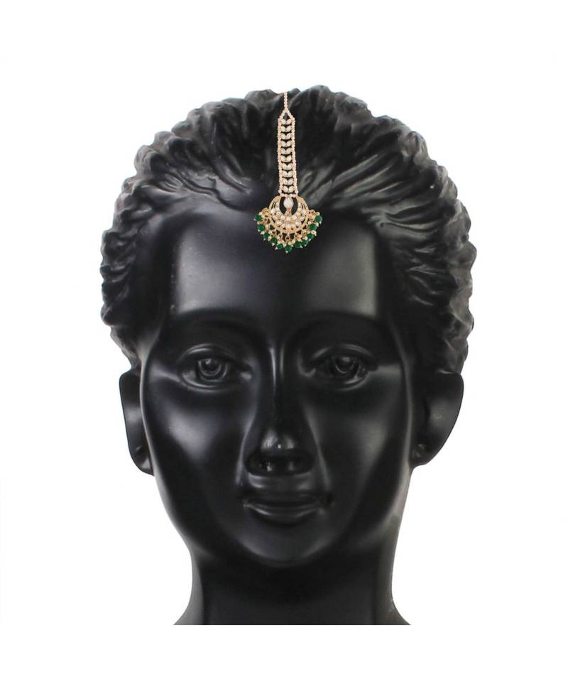 Traditional Kundan Pearl Chandbali Bridal Stylish Maang Tikka for Women 