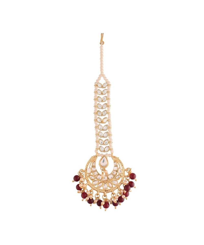 Traditional Kundan Pearl Chandbali Bridal Stylish Maang Tikka for Women (T2060)