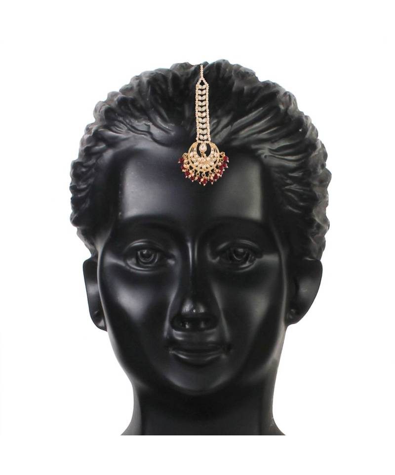 Traditional Kundan Pearl Chandbali Bridal Stylish Maang Tikka for Women (T2060)