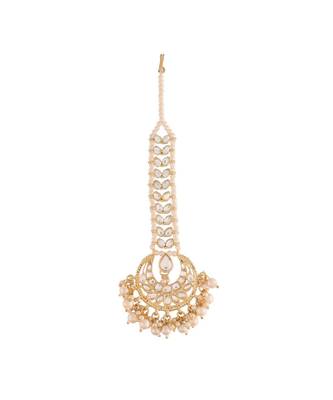 Traditional Kundan Pearl Chandbali Bridal Stylish Maang Tikka for Women  2