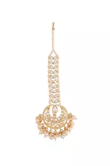 Traditional Kundan Pearl Chandbali Bridal Stylish Maang Tikka for Women 