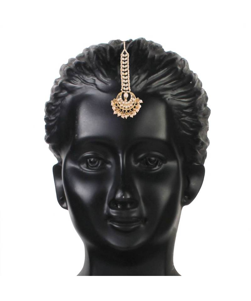 Traditional Kundan Pearl Chandbali Bridal Stylish Maang Tikka for Women 