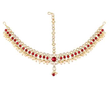 Traditional Kundan Studded Bridal Matha Patti Maang Tikka for Women (T2058M) 2