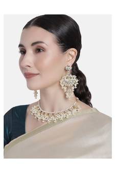 Traditional White Pearl & Kundan Studded Choker Necklace Jewellery Set For Women   (ML305W)