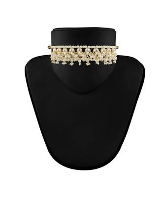 Traditional White Pearl & Kundan Studded Choker Necklace Jewellery Set For Women    3