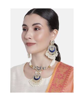 Traditional Meenakari Pearl & Kundan Studded Choker Necklace Jewellery Set For Women    1