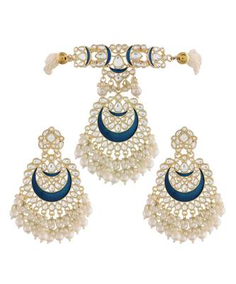 Traditional Meenakari Pearl & Kundan Studded Choker Necklace Jewellery Set For Women    2