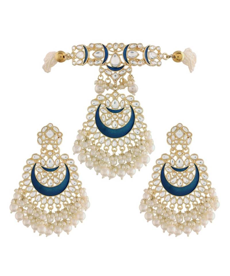 Traditional Meenakari Pearl & Kundan Studded Choker Necklace Jewellery Set For Women   