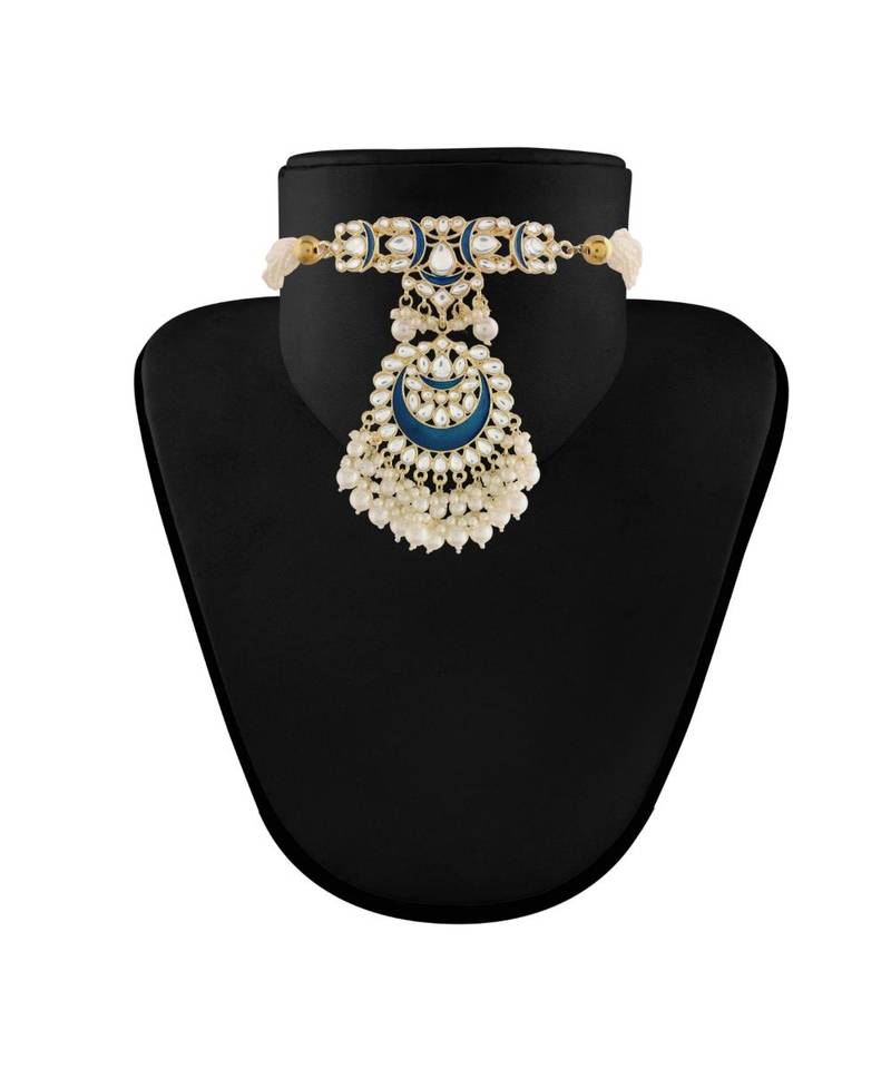Traditional Meenakari Pearl & Kundan Studded Choker Necklace Jewellery Set For Women   